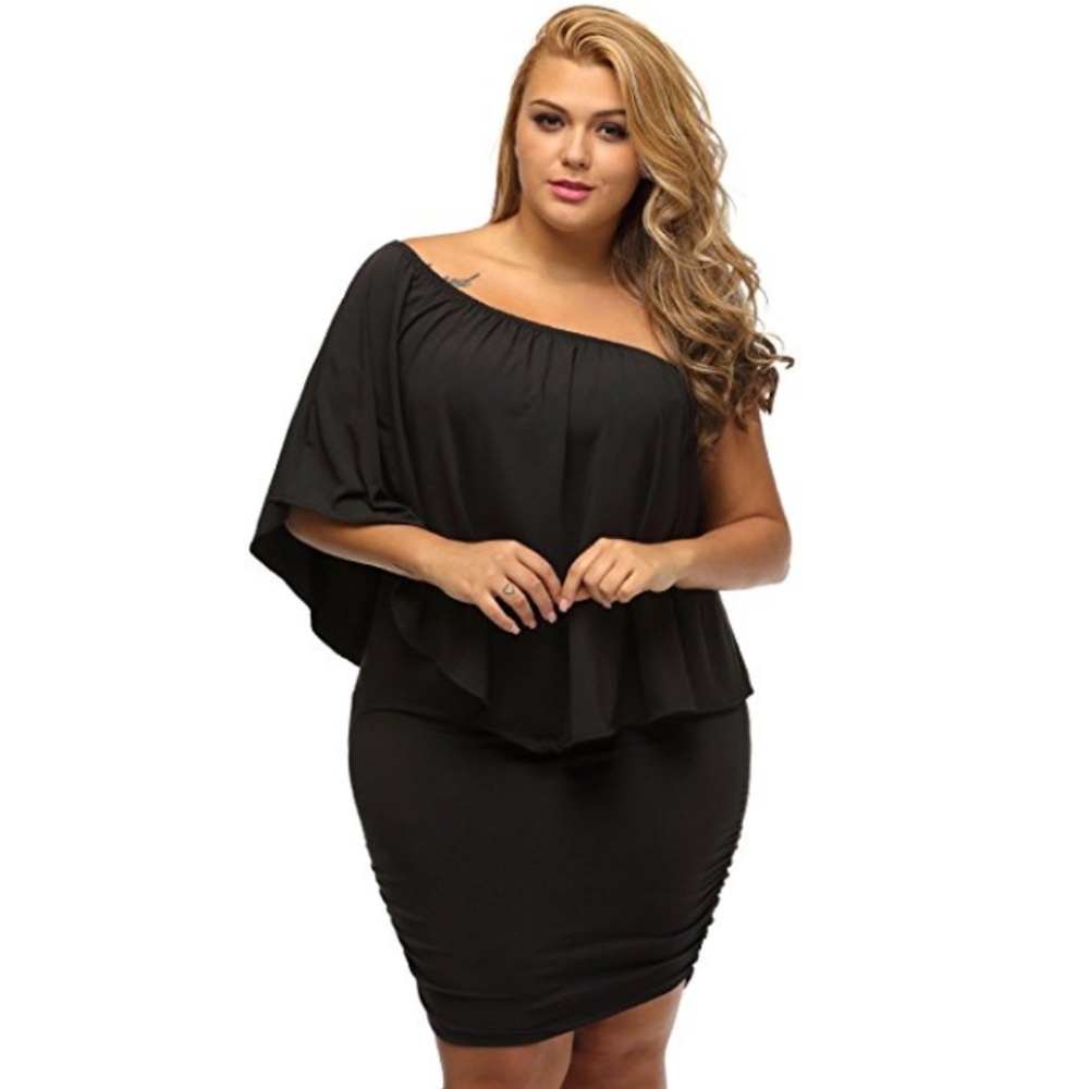 Off Shoulder Ruffles Bodycon Mini Dress - Picture 4 of 5